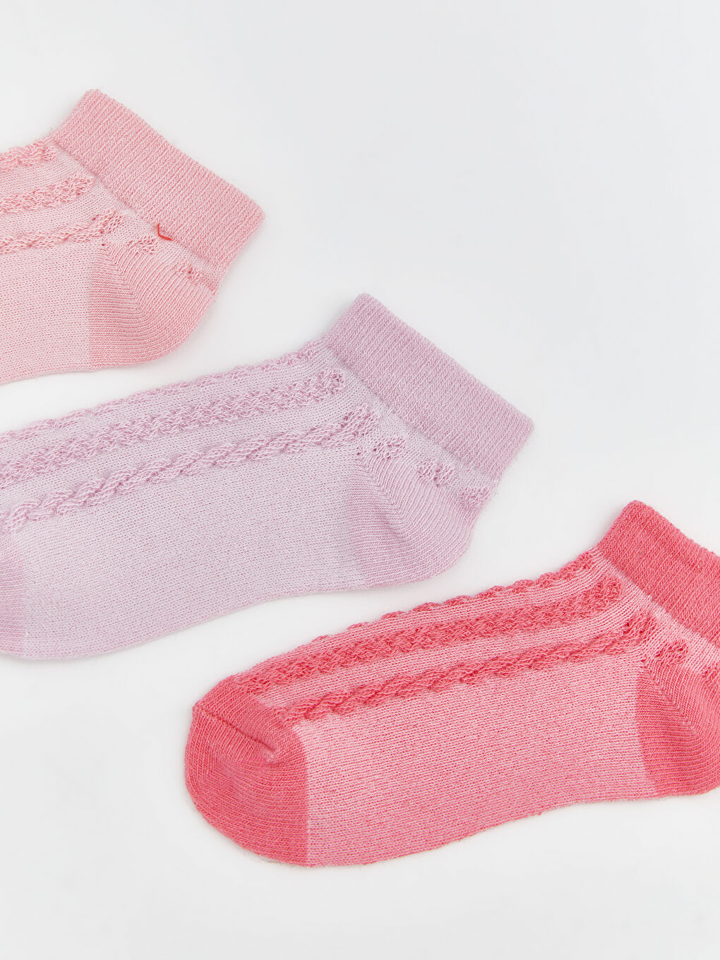 Pembe Kendinden Desenli Kız Bebek Patik Çorap 3'lü-1