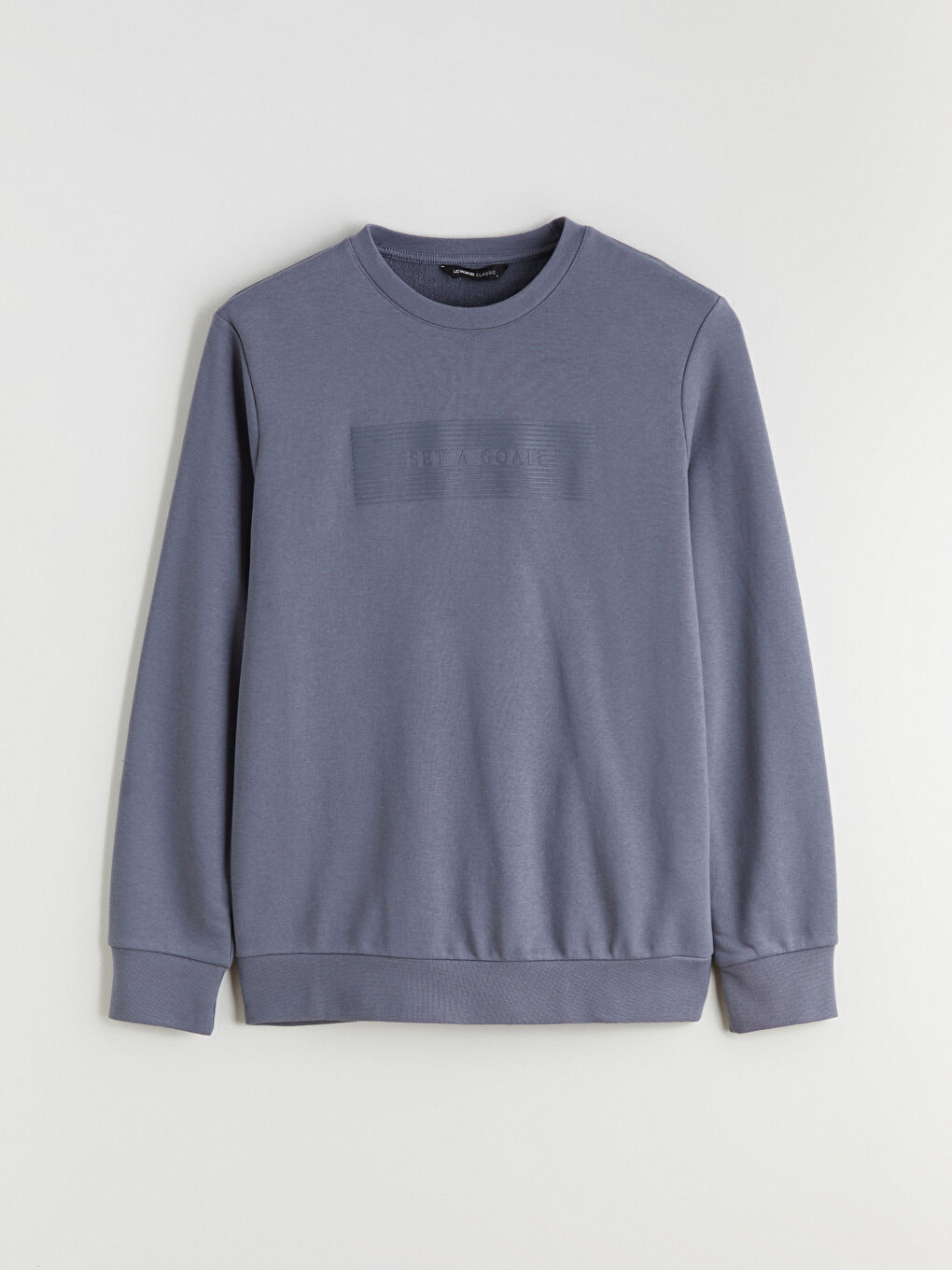 İndigo Bisiklet Yaka Baskılı Erkek Sweatshirt-4