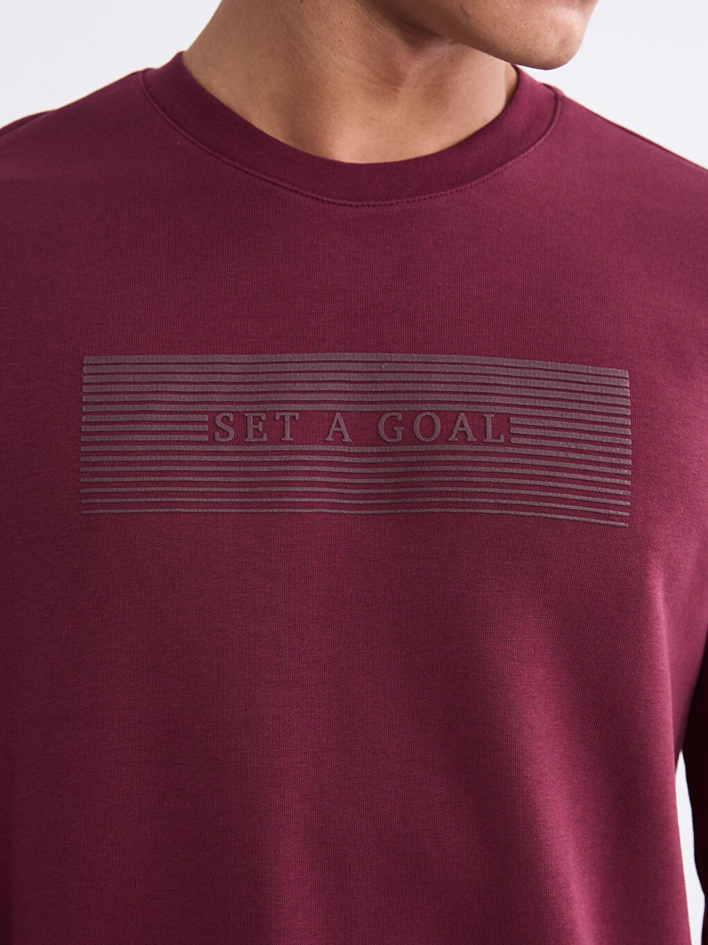 Bordo Bisiklet Yaka Baskılı Erkek Sweatshirt-2