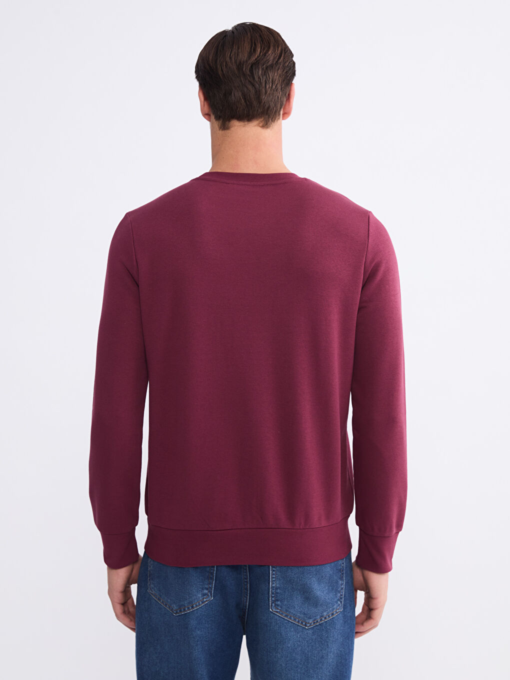 Bordo Bisiklet Yaka Baskılı Erkek Sweatshirt-3