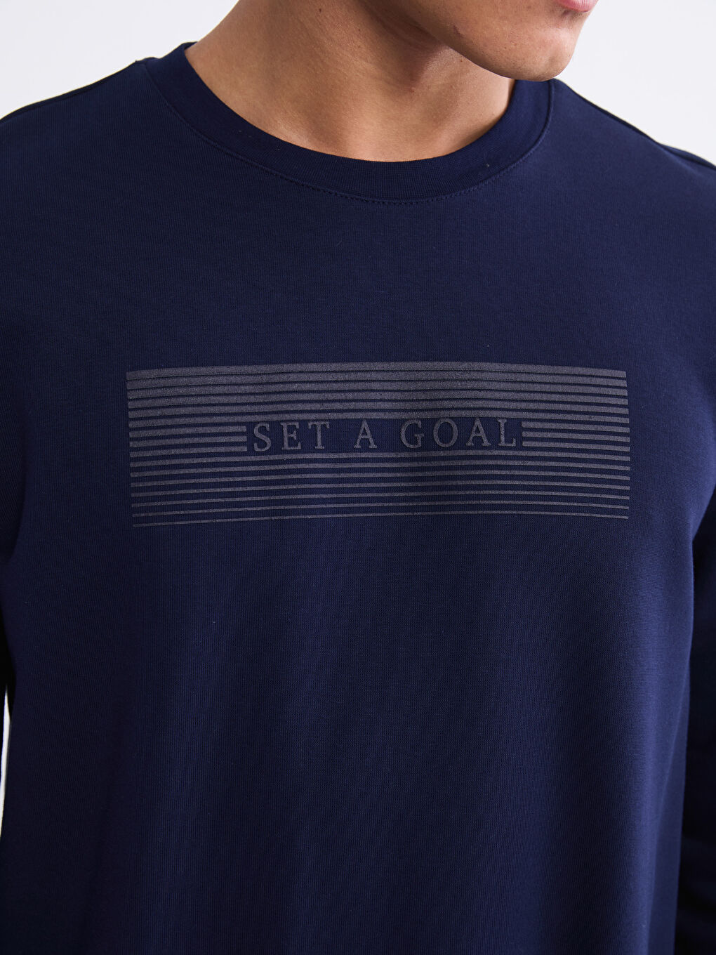 Lacivert Bisiklet Yaka Baskılı Erkek Sweatshirt-2