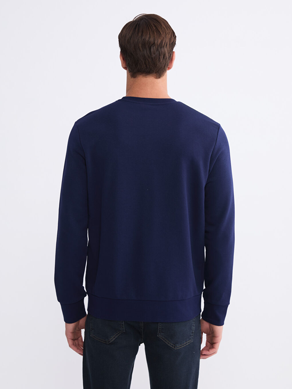 Lacivert Bisiklet Yaka Baskılı Erkek Sweatshirt-3