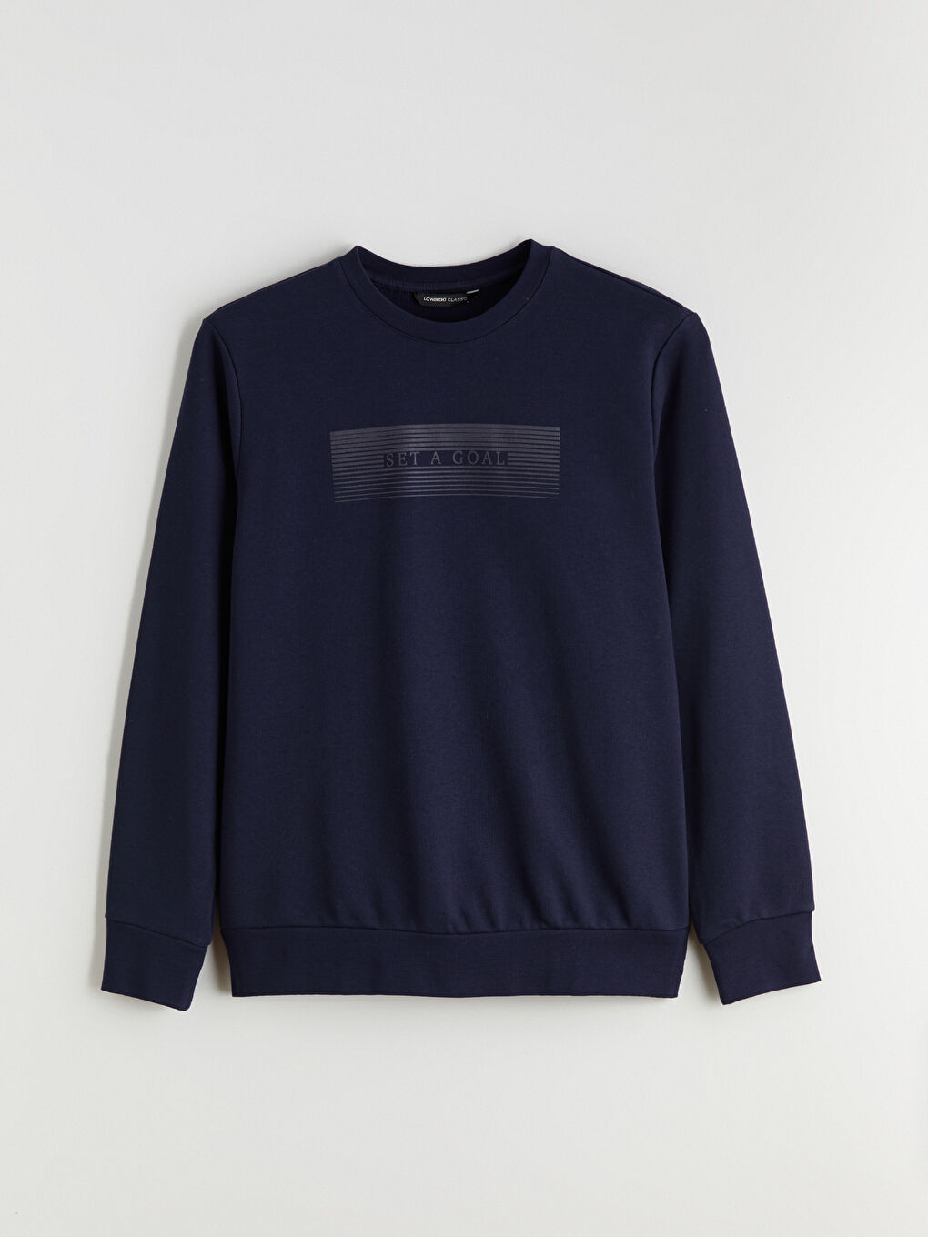 Lacivert Bisiklet Yaka Baskılı Erkek Sweatshirt-4