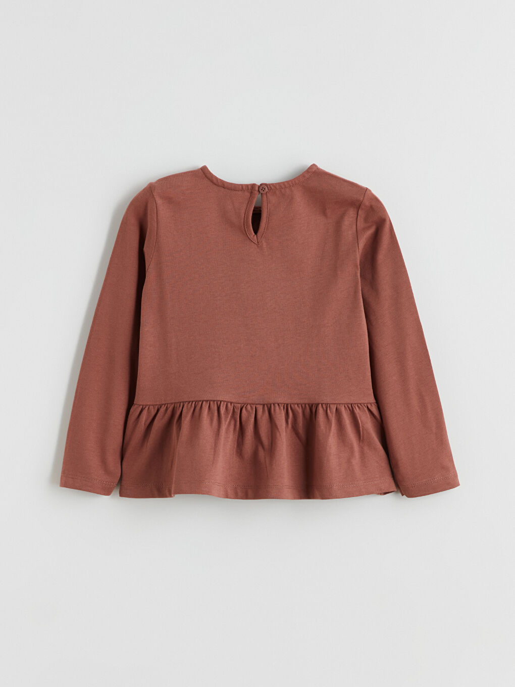 Kahverengi Bisiklet Yaka Fiyonk Detaylı Kız Çocuk Tişört-1