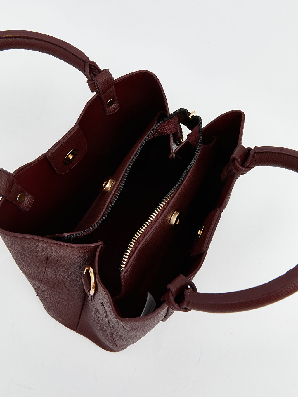 Bordo Deri Görünümlü Kadın Omuz Çantası-2