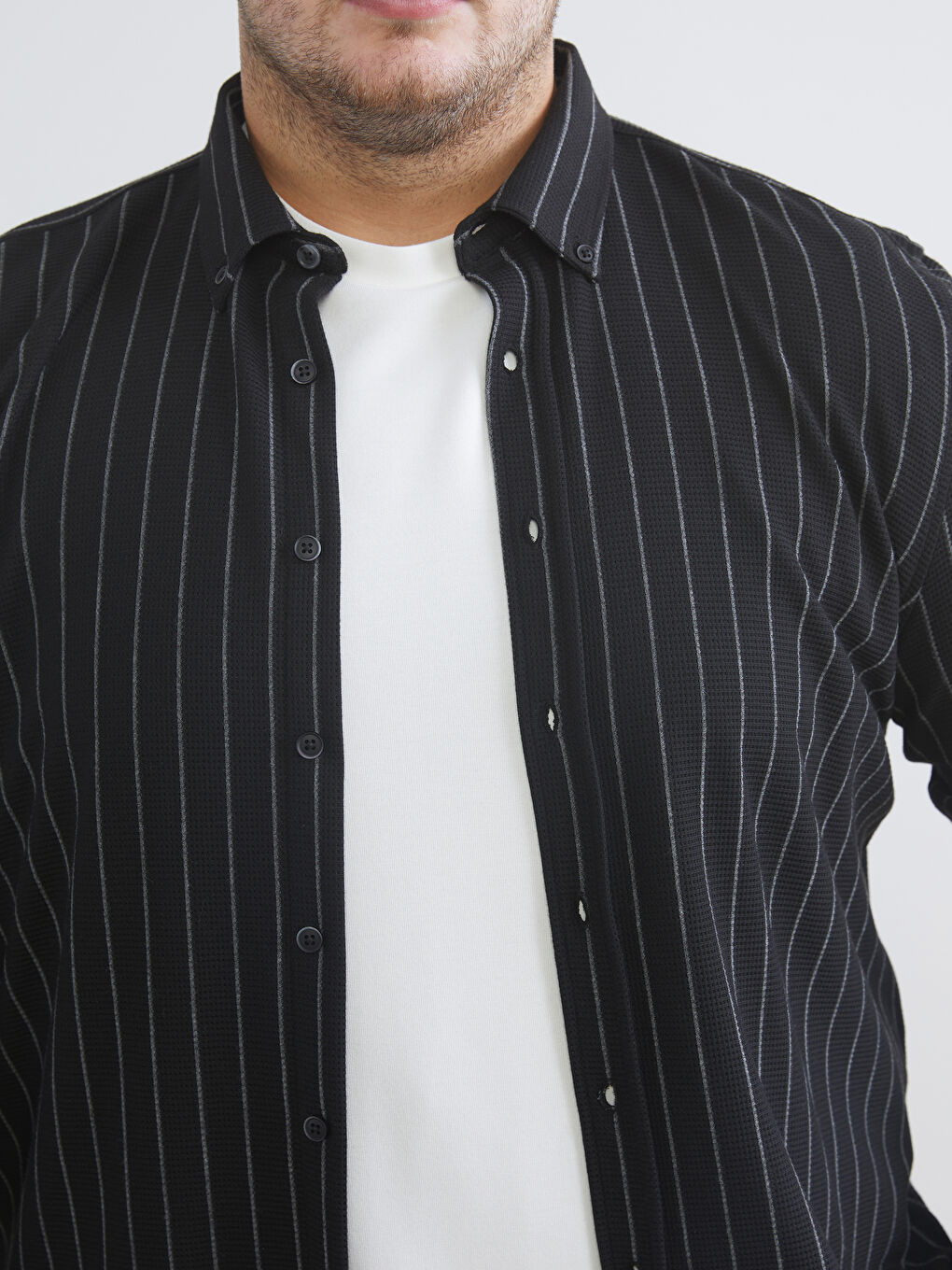 Plus Size Slim Fit Long Sleeve Striped Men’s Shirt-2