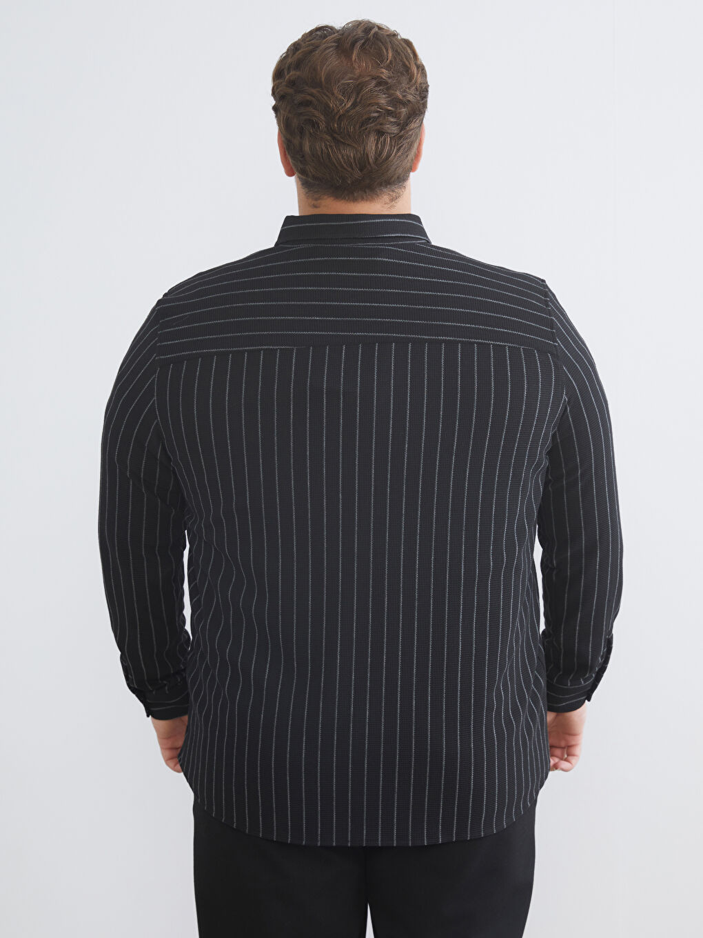 Plus Size Slim Fit Long Sleeve Striped Men’s Shirt-3