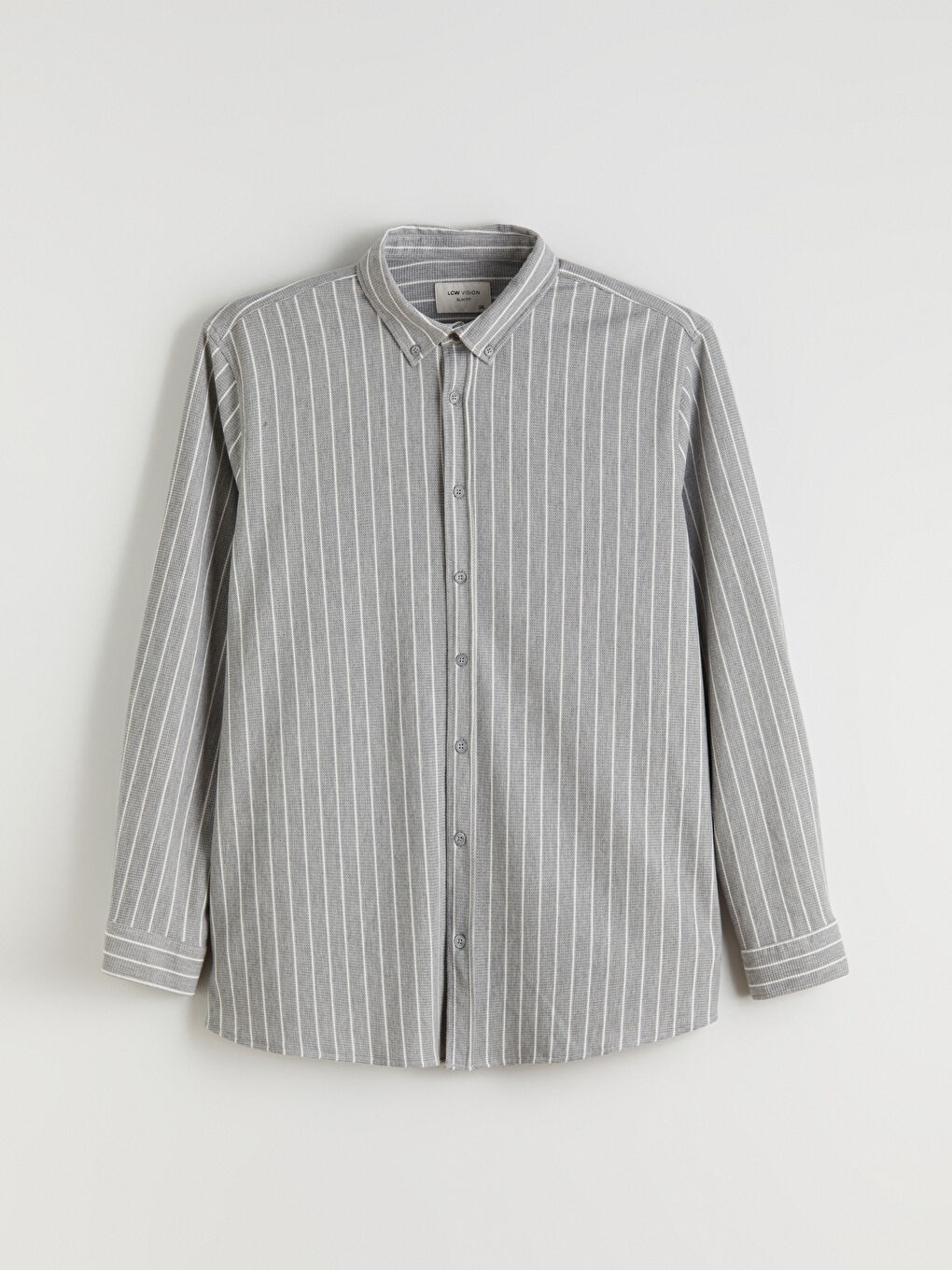 Gri Büyük Beden Slim Fit Uzun Kollu Çizgili Erkek Gömlek-4