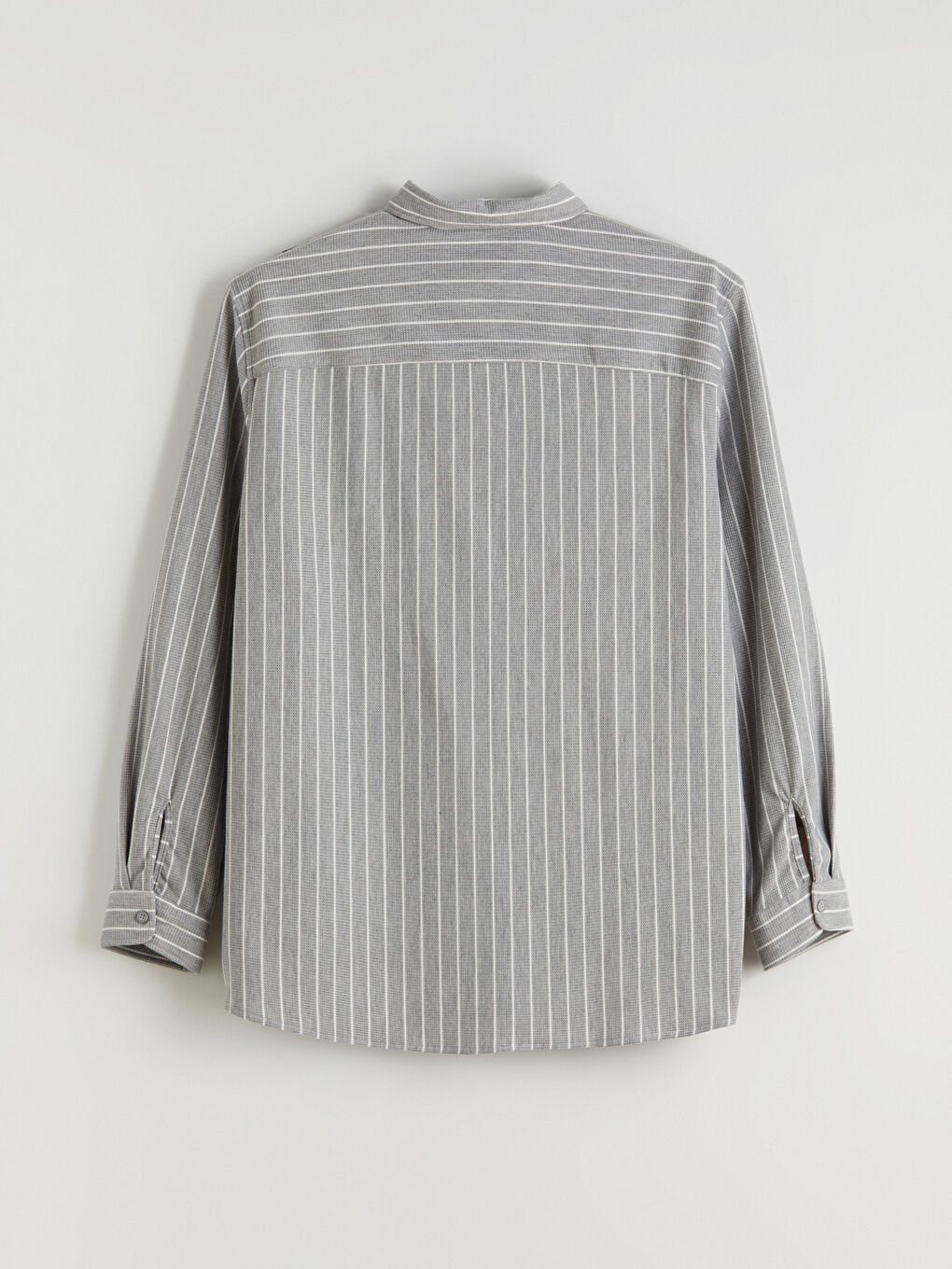 Gri Büyük Beden Slim Fit Uzun Kollu Çizgili Erkek Gömlek-5