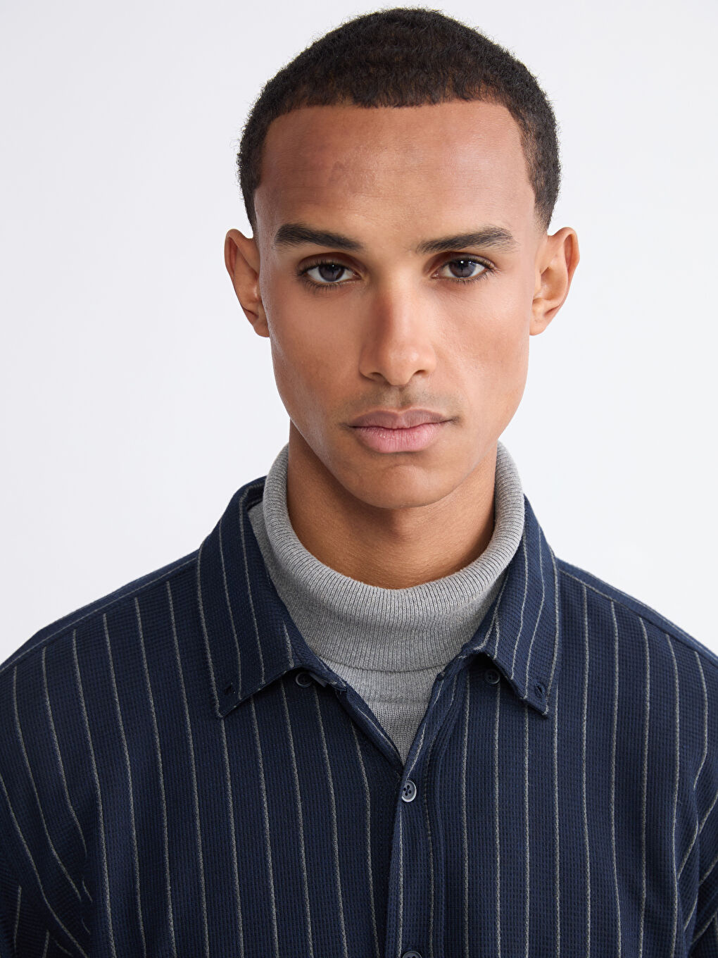 Plus Size Slim Fit Long Sleeve Striped Men’s Shirt-2