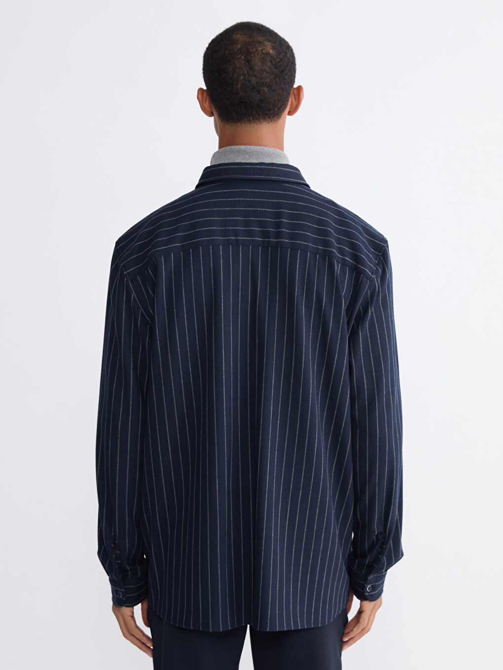 Plus Size Slim Fit Long Sleeve Striped Men’s Shirt-3