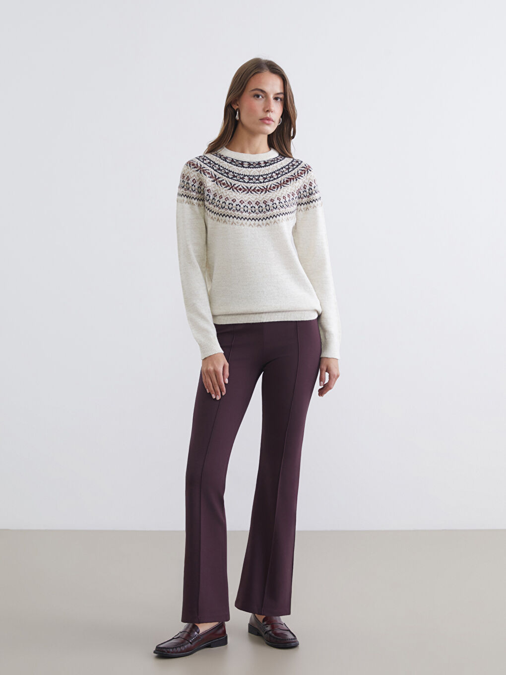 Crew Neck Patterned Women's Knitwear Sweater-1