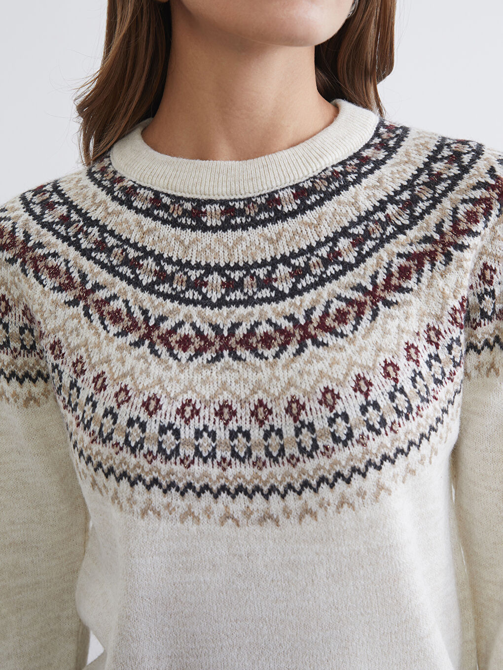 Crew Neck Patterned Women's Knitwear Sweater-2