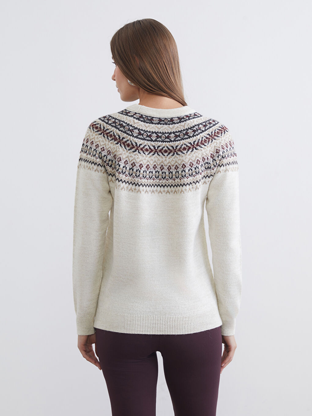 Crew Neck Patterned Women's Knitwear Sweater-3