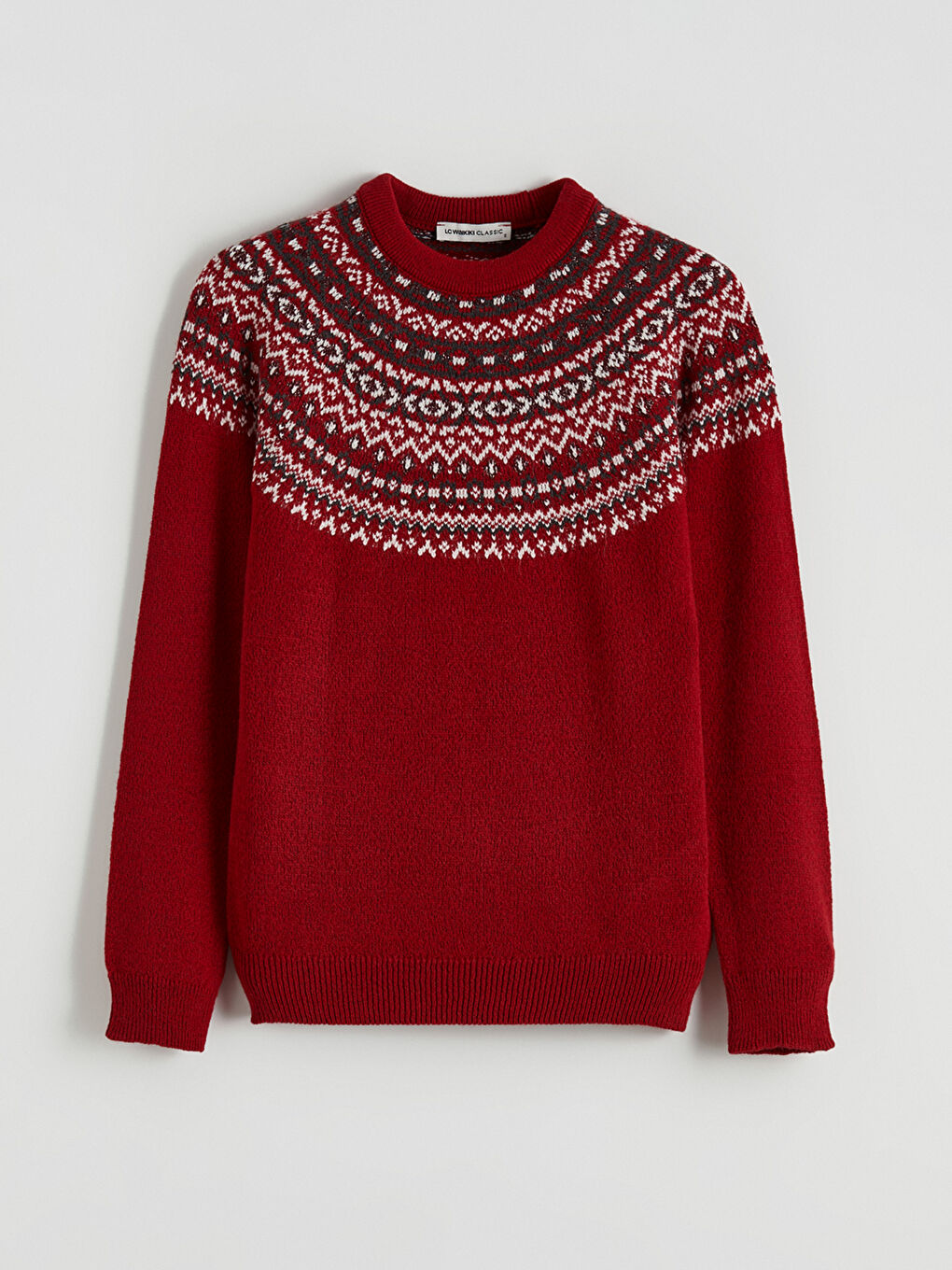 Kırmızı Bisiklet Yaka Desenli Kadın Triko Kazak-4