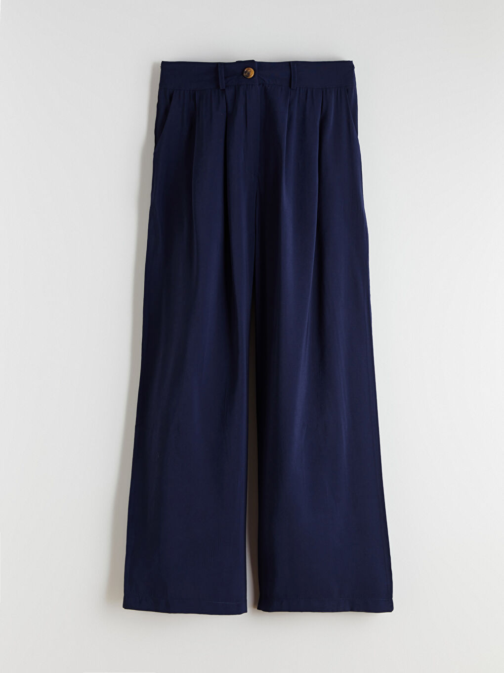 Lacivert Loose Fit Geniş Paça Kadın Pileli Pantolon-4