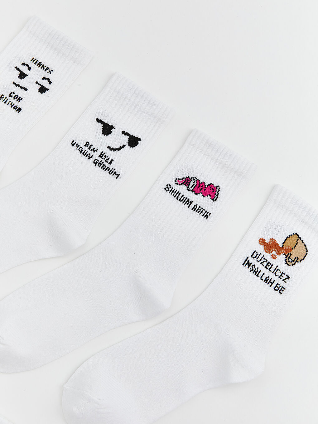 Beyaz Desenli Kız Çocuk Soket Çorap 7'li-1