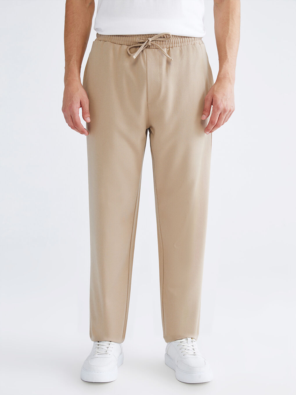 Bej Beli Lastikli Gabardin Erkek Pantolon-1