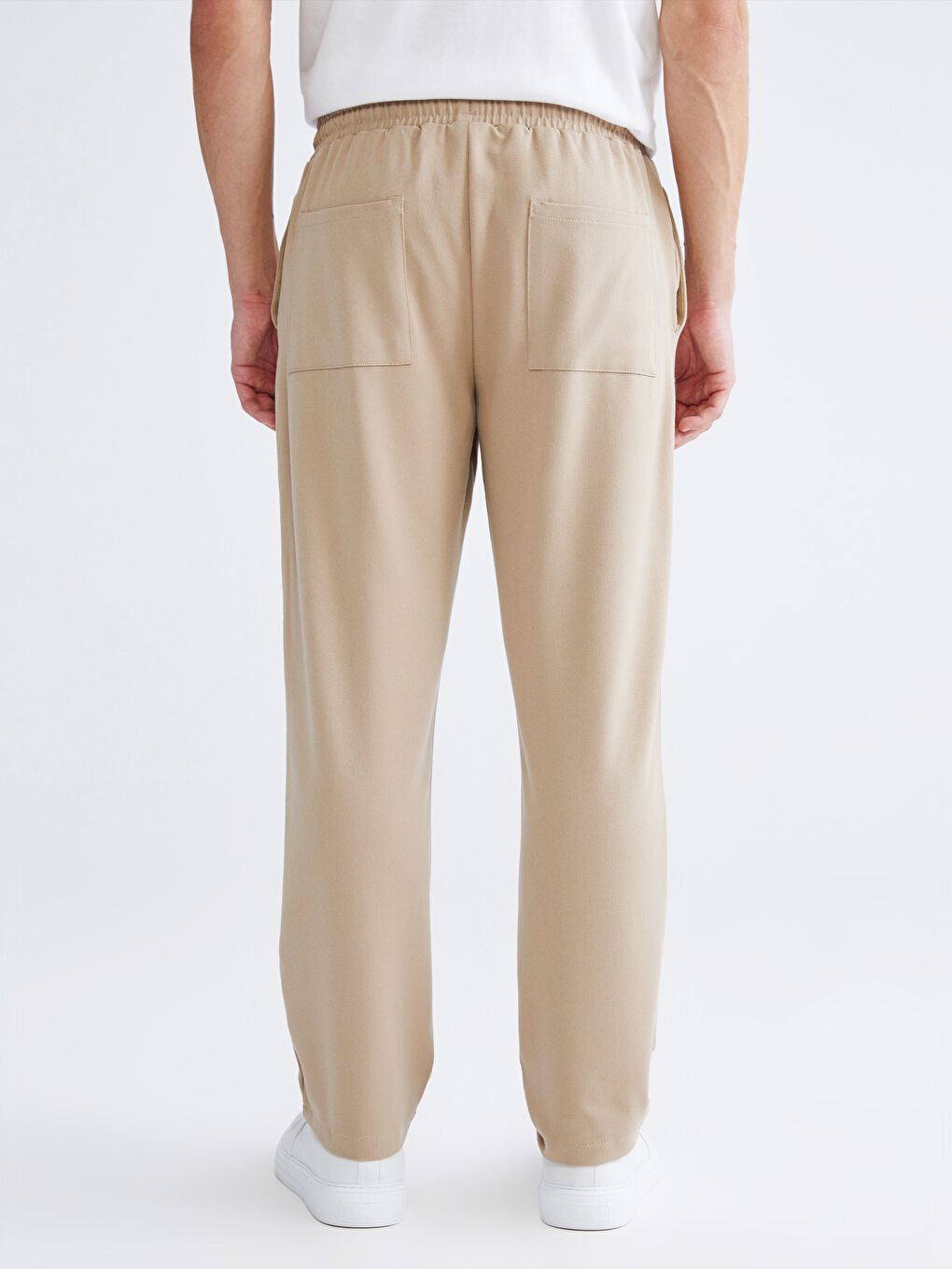 Bej Beli Lastikli Gabardin Erkek Pantolon-3