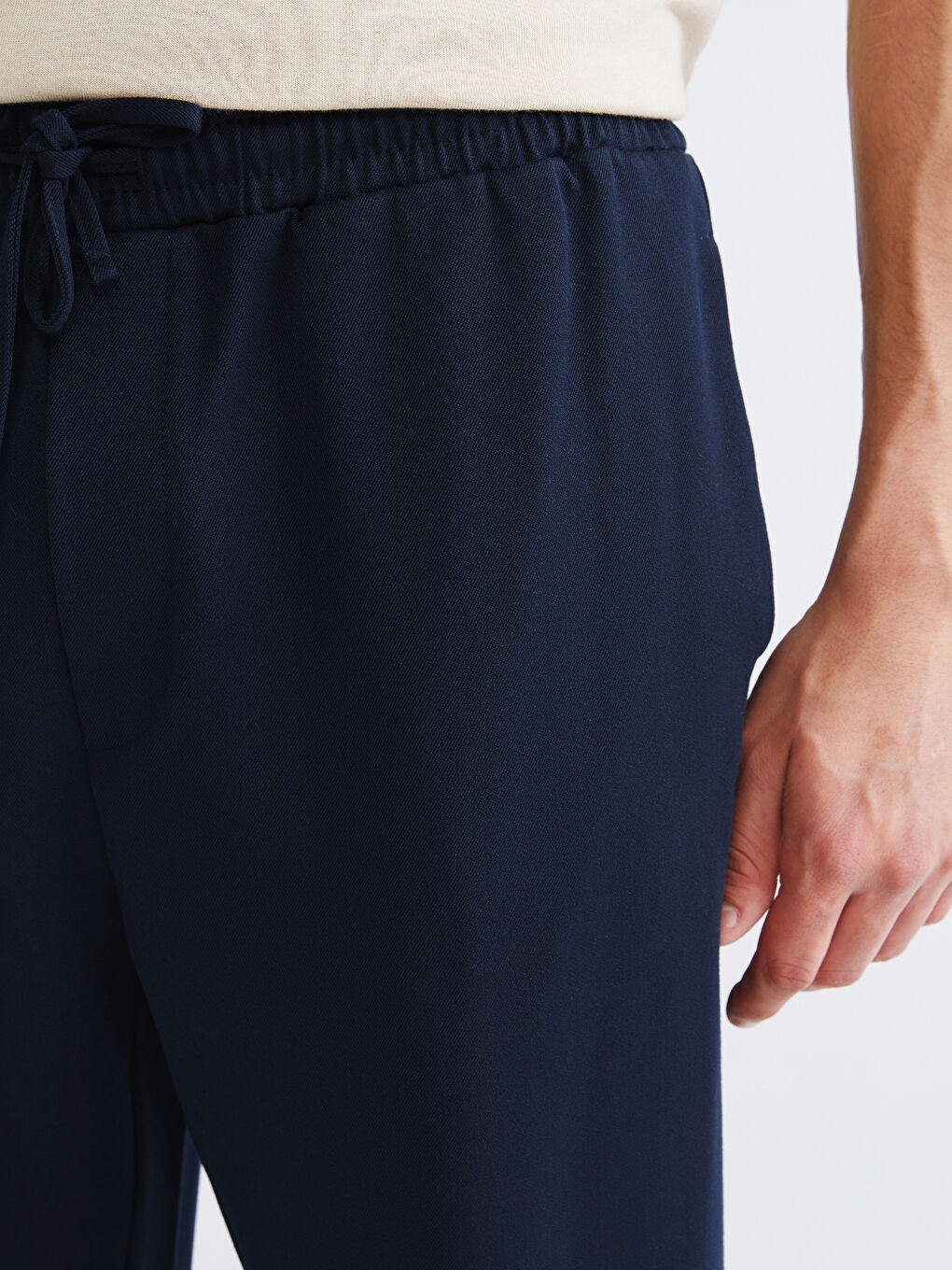 Lacivert Beli Lastikli Gabardin Erkek Pantolon-2