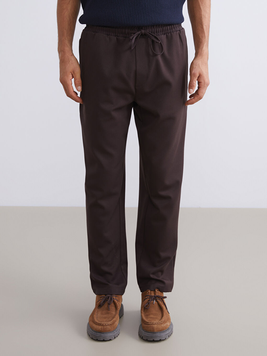 Kahverengi Beli Lastikli Gabardin Erkek Pantolon-1
