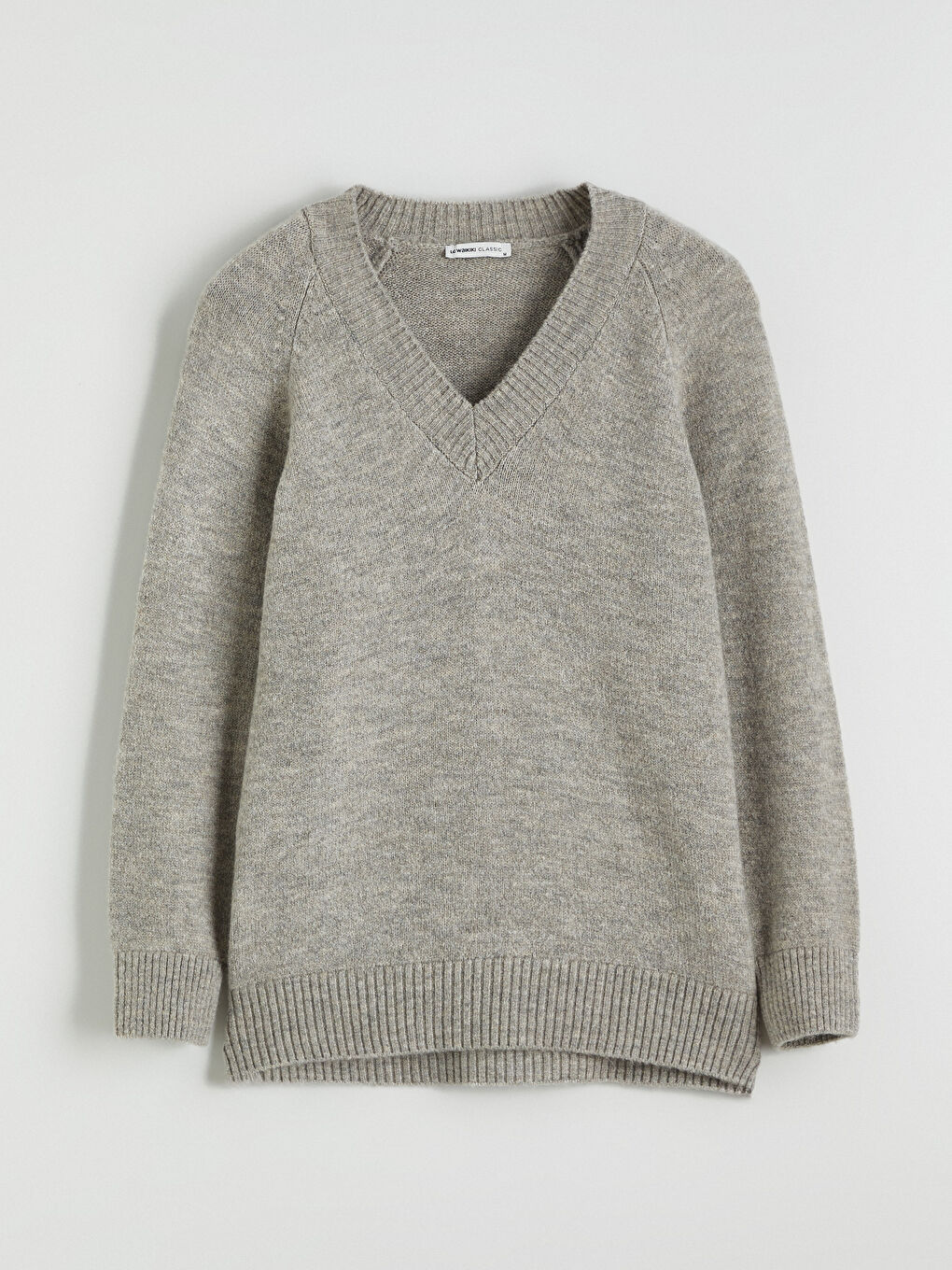 Bej V Yaka Kadın Triko Kazak-4