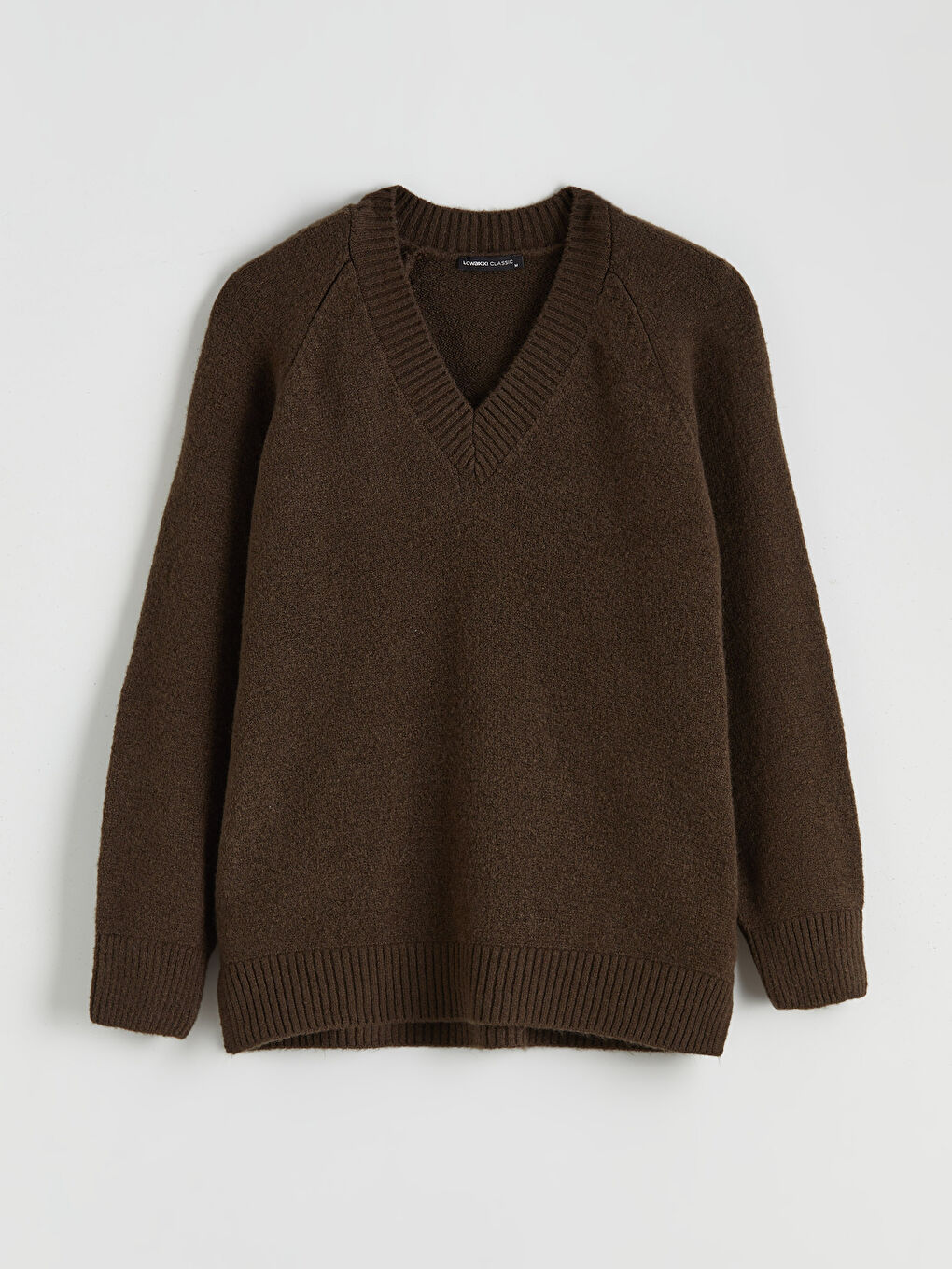 Kahverengi V Yaka Kadın Triko Kazak-4