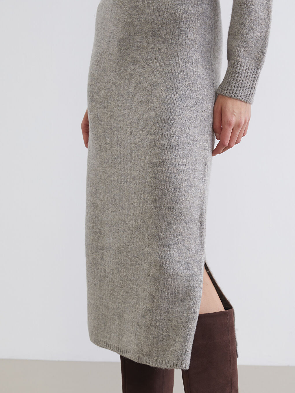 Bej Beli Lastikli Triko Etek-2