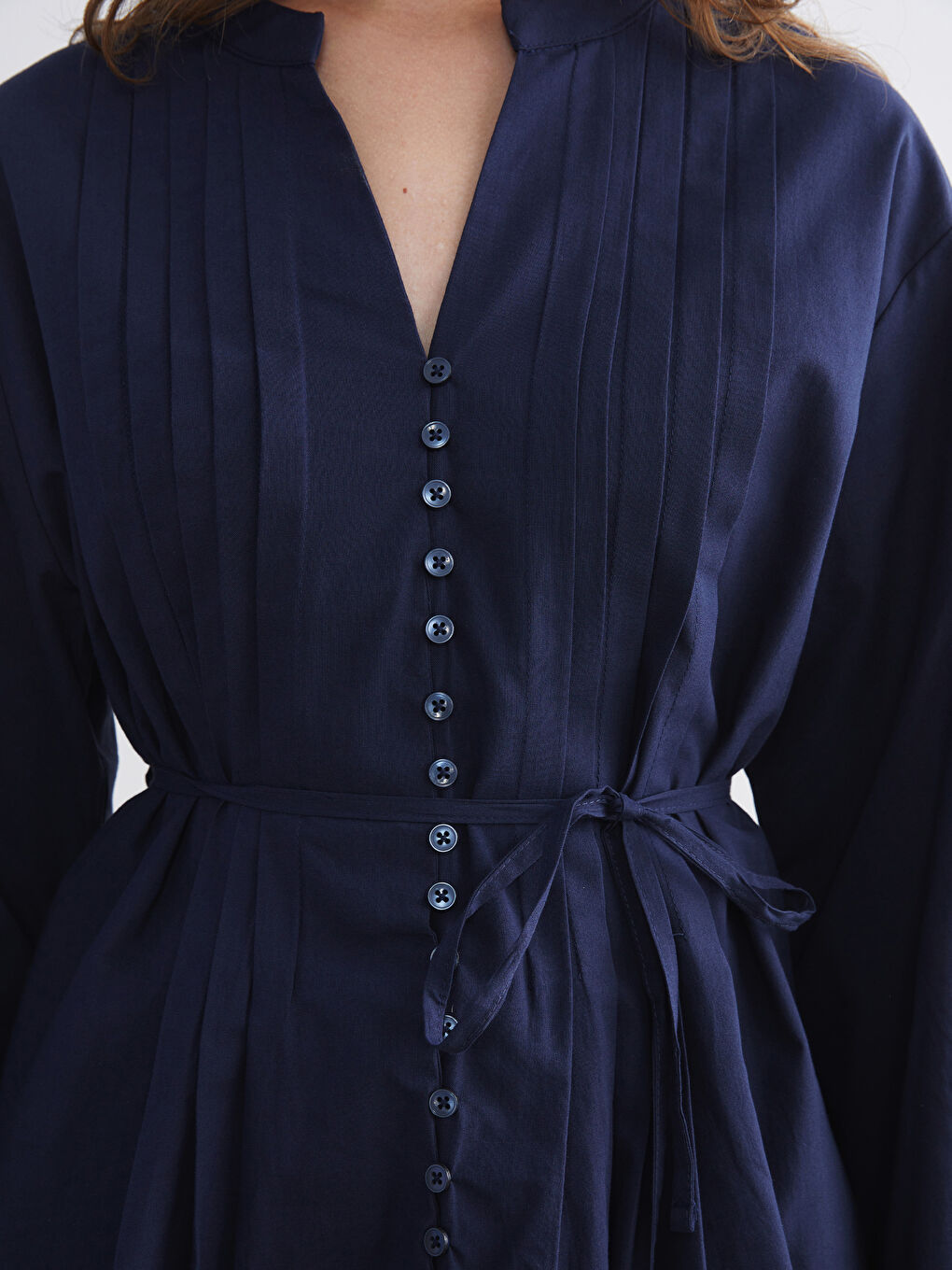 Lacivert Kaçık Yaka Kuşaklı Kadın Gömlek Tunik-2