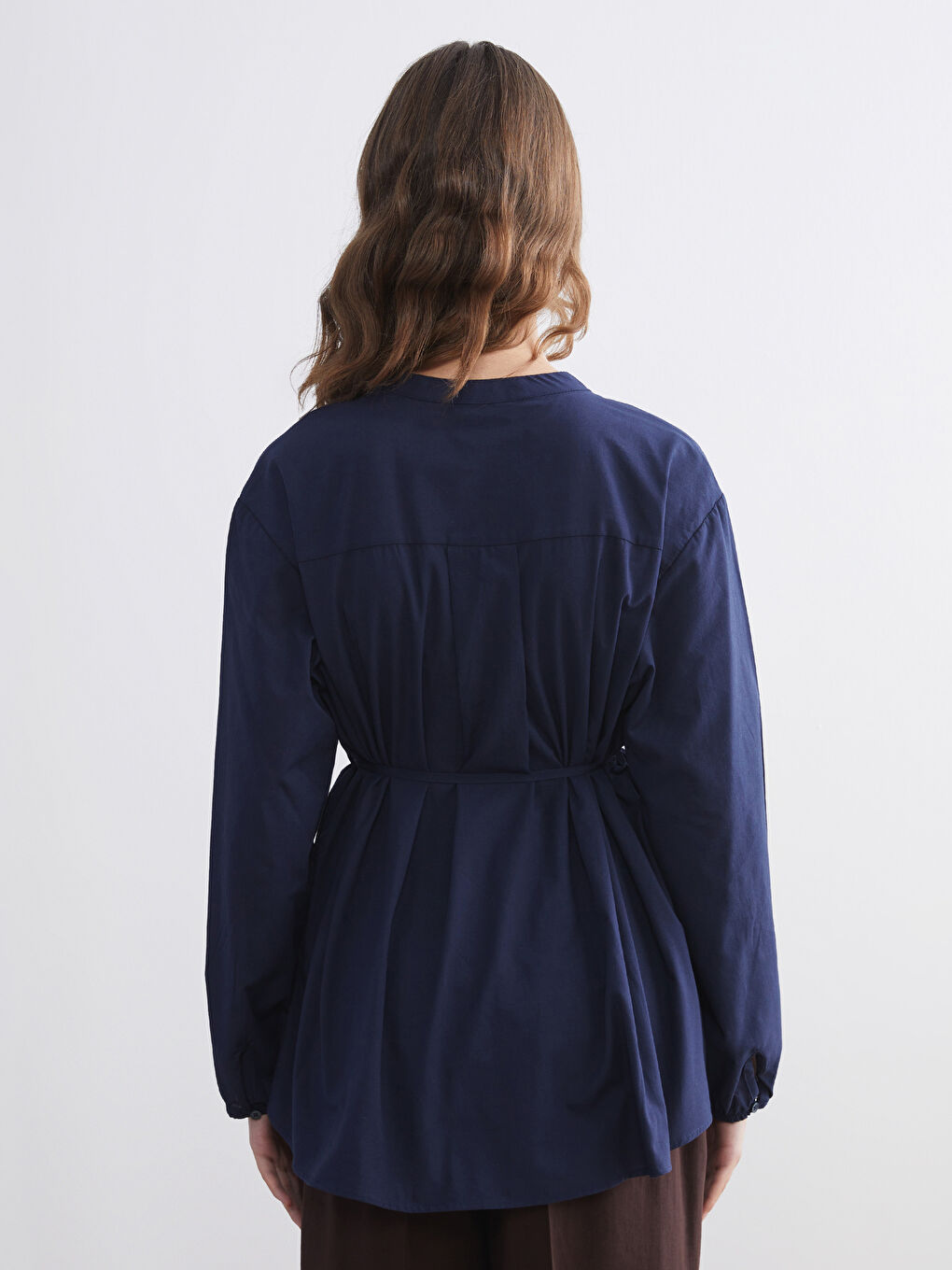 Lacivert Kaçık Yaka Kuşaklı Kadın Gömlek Tunik-3