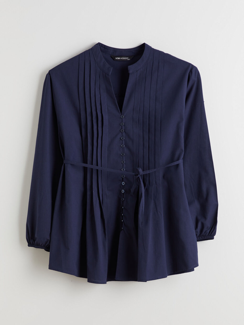 Lacivert Kaçık Yaka Kuşaklı Kadın Gömlek Tunik-4