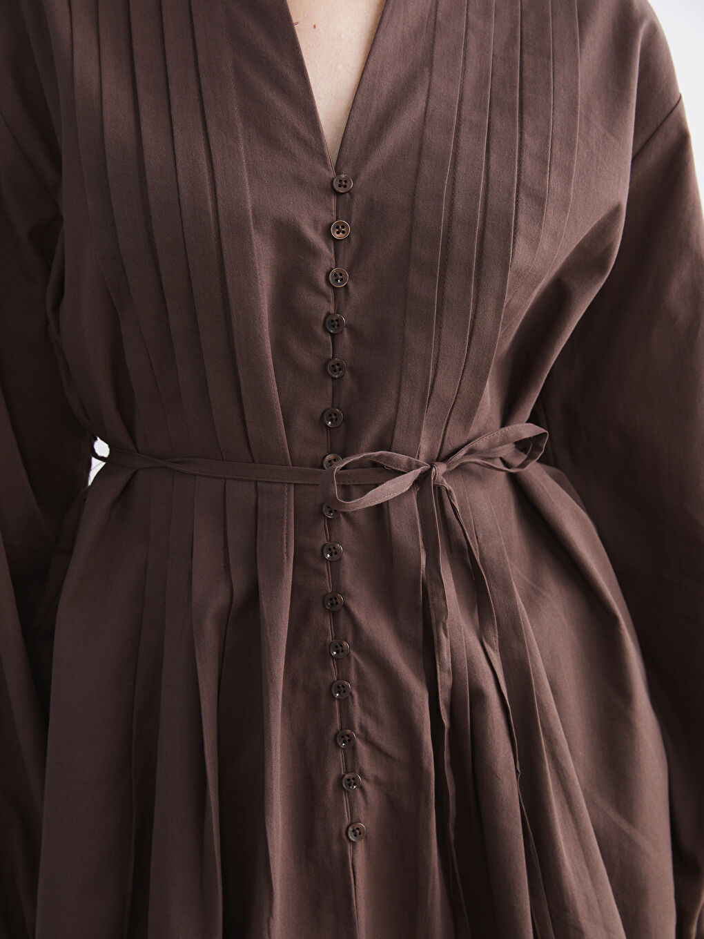 Kahverengi Kaçık Yaka Kuşaklı Kadın Gömlek Tunik-2