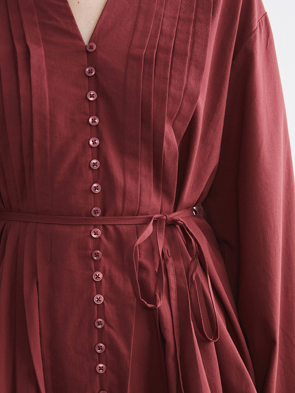 Bordo Kaçık Yaka Kuşaklı Kadın Gömlek Tunik-2