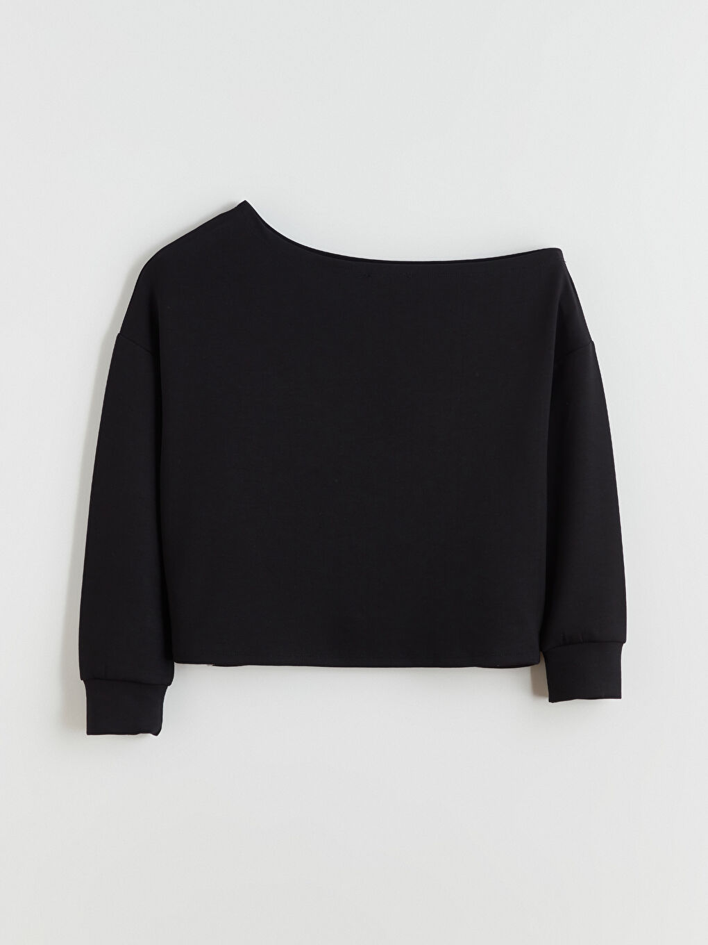 Siyah Kayık Yaka Oversize Kadın Sweatshirt-6