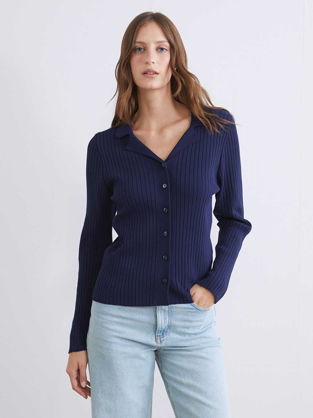 Polo Neck Women's Knitwear Cardigan