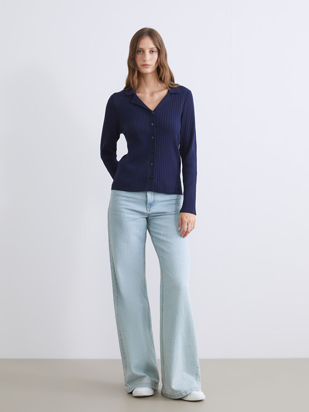 Polo Neck Women's Knitwear Cardigan-1