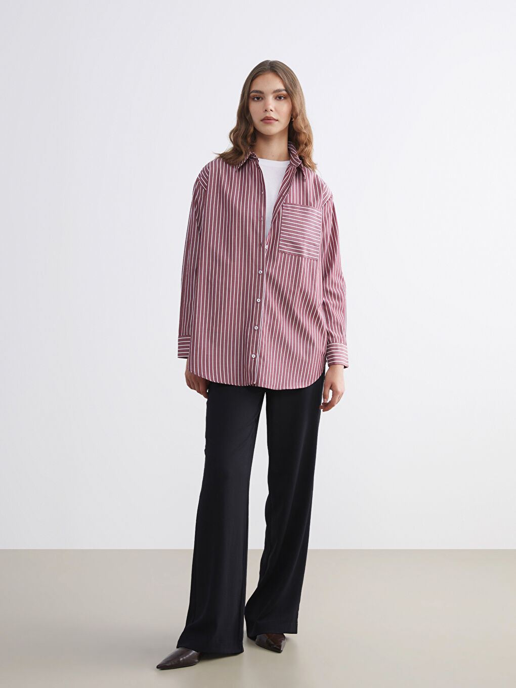 تونيك قميص بوبلين مخطط نسائي-1