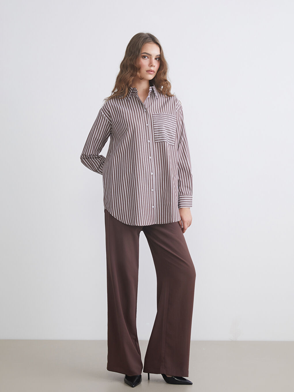 تونيك قميص بوبلين مخطط نسائي-1