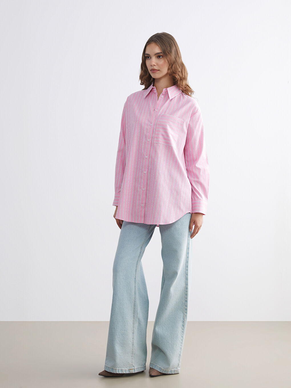 تونيك قميص بوبلين مخطط نسائي-1