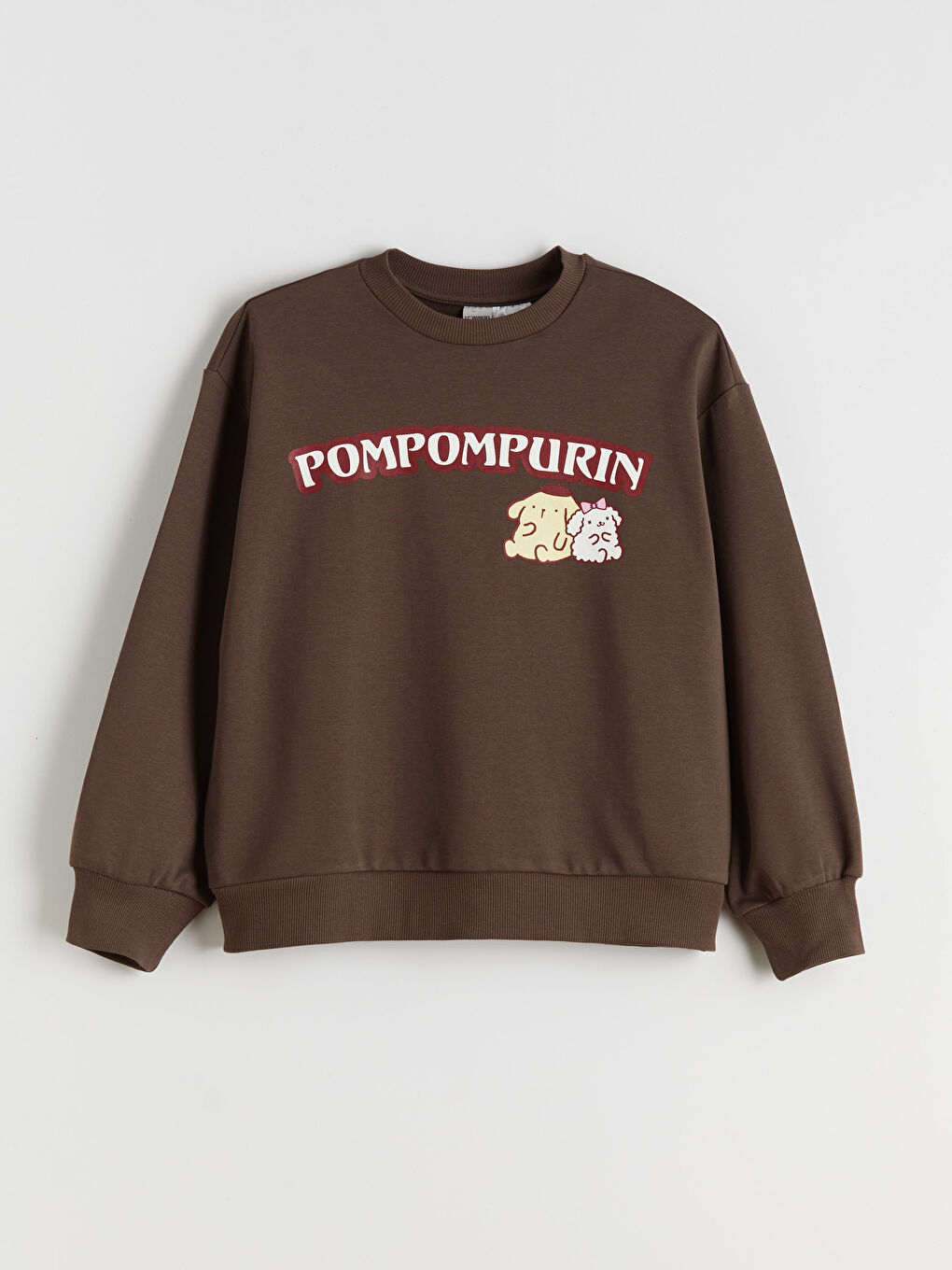 Kahverengi Bisiklet Yaka Pompompurin Baskılı Kız Çocuk Sweatshirt
