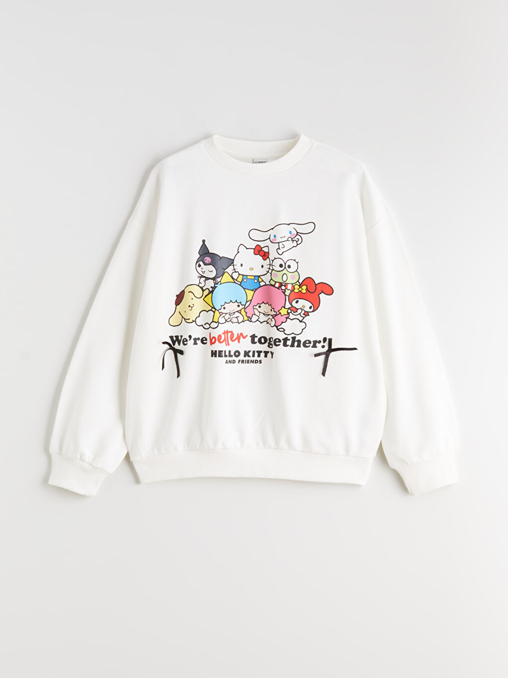 Ekru Bisiklet Yaka Hello Kitty Baskılı Kız Çocuk Sweatshirt