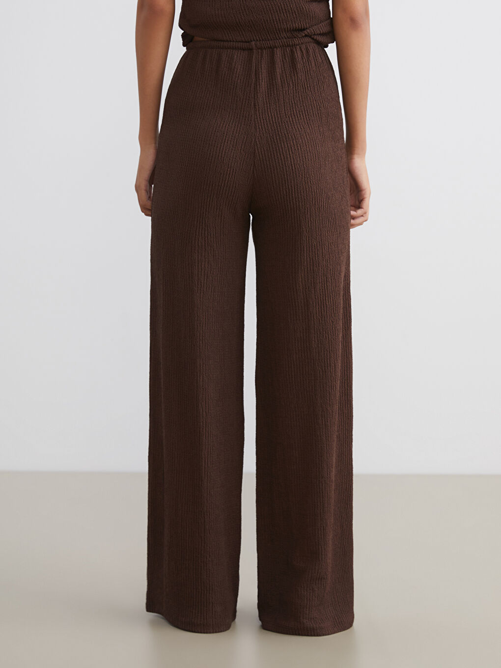 Elasticated Waist Textured Wide Leg Women's Trousers-3