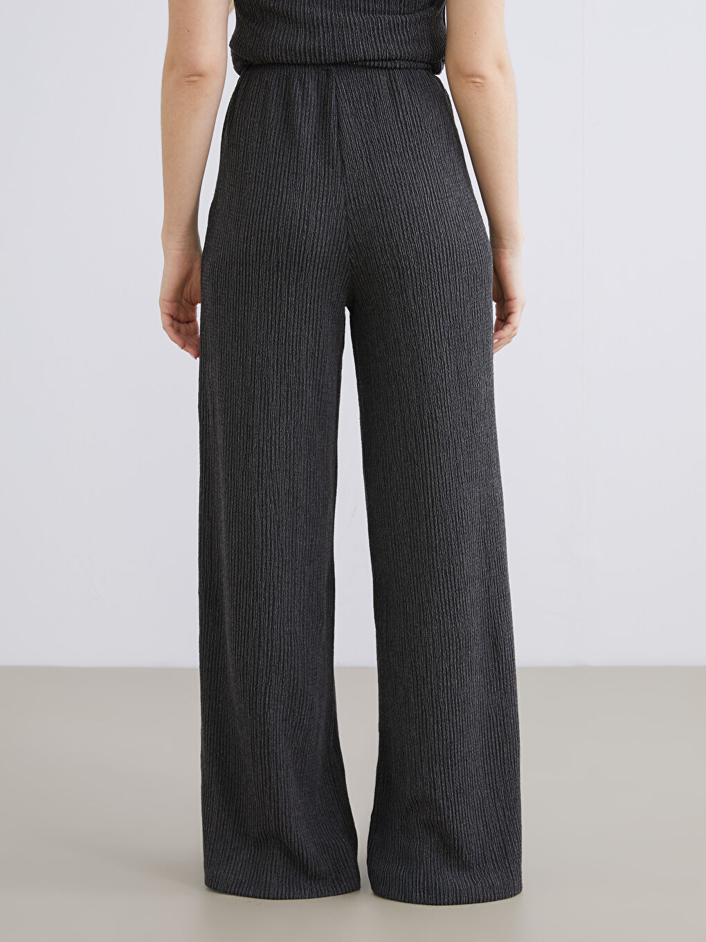 Elasticated Waist Textured Wide Leg Women's Trousers-3