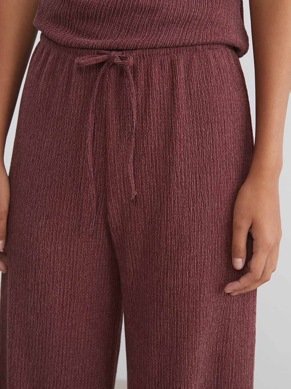 Elasticated Waist Textured Wide Leg Women's Trousers-2