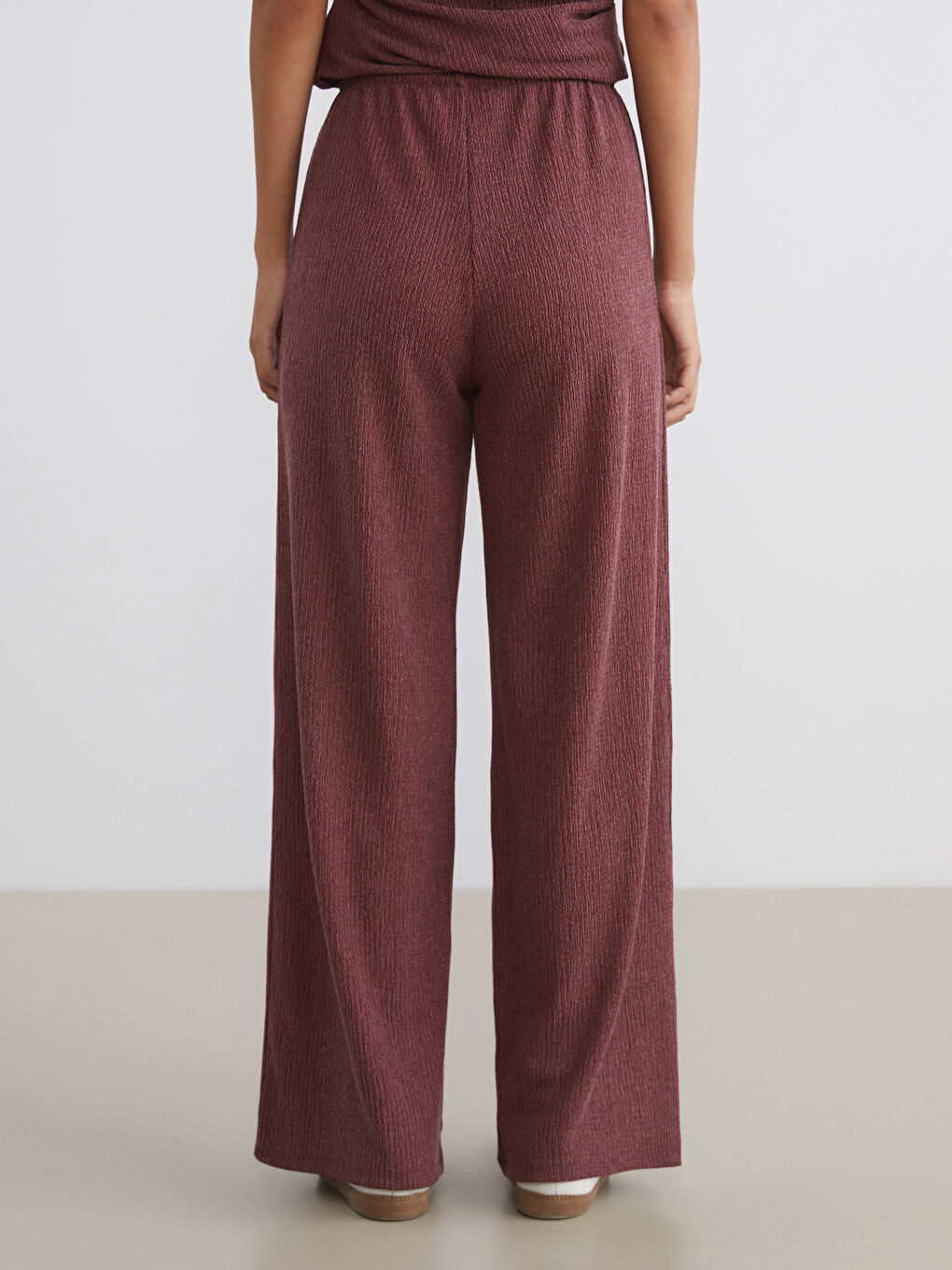 Elasticated Waist Textured Wide Leg Women's Trousers-3