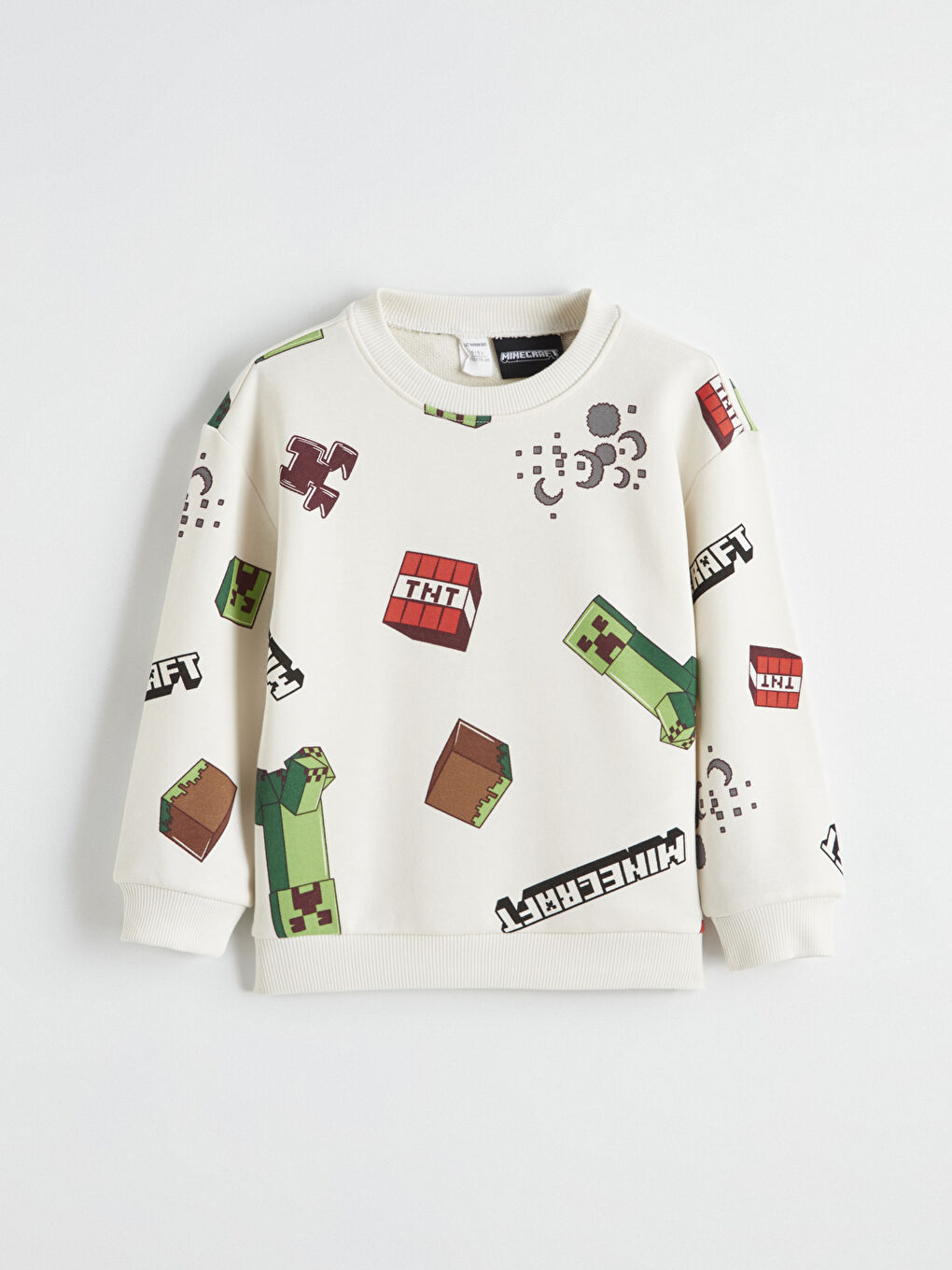 Ekru Minecraft Baskılı Erkek Çocuk Sweatshirt