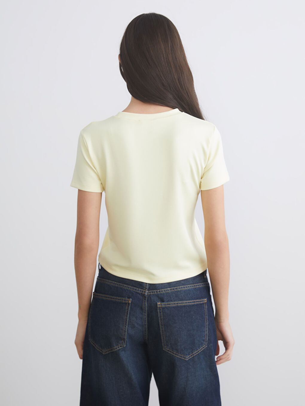 Sarı Bisiklet Yaka Kadın Tişört-3