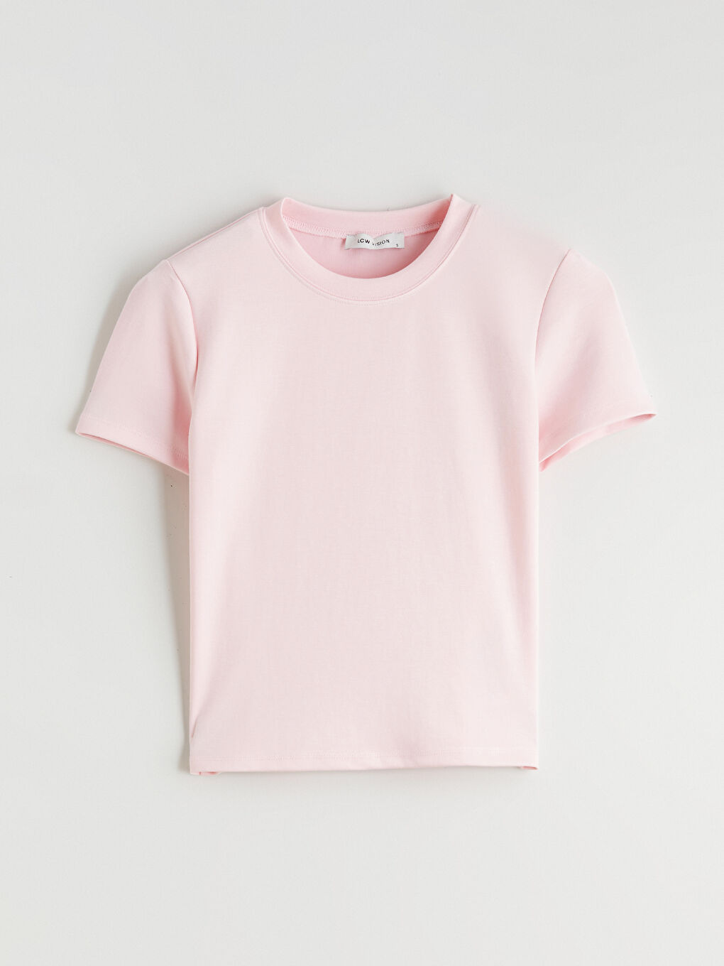 Pembe Bisiklet Yaka Kadın Tişört-4