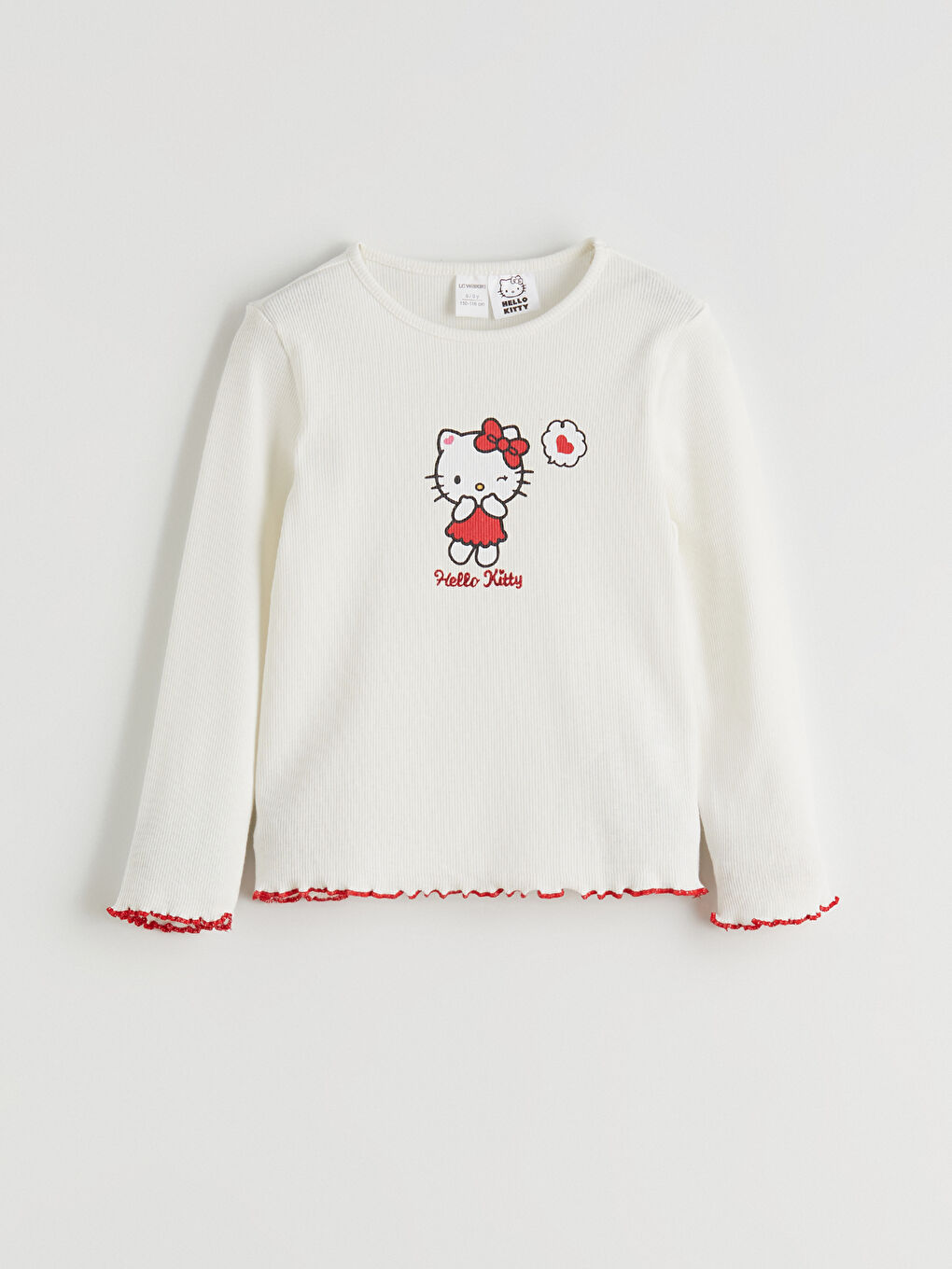 Ekru Bisiklet Yaka Hello Kitty Baskılı Kız Çocuk Tişört