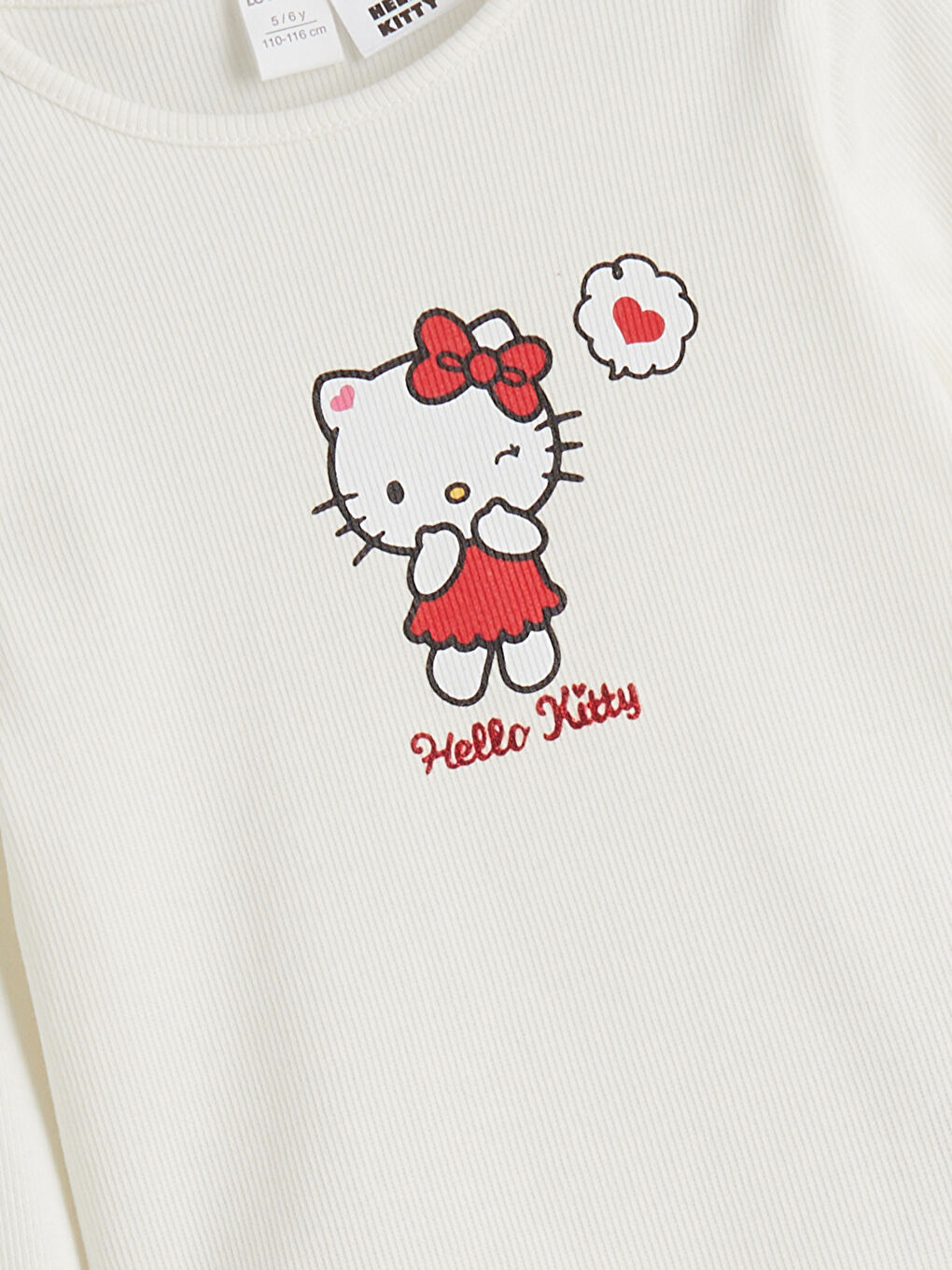 Ekru Bisiklet Yaka Hello Kitty Baskılı Kız Çocuk Tişört-1